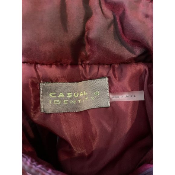 Large Casual Identity Women's Full Zip Burgundy Metallic Lightweight Puffer Vest - Picture 9 of 9